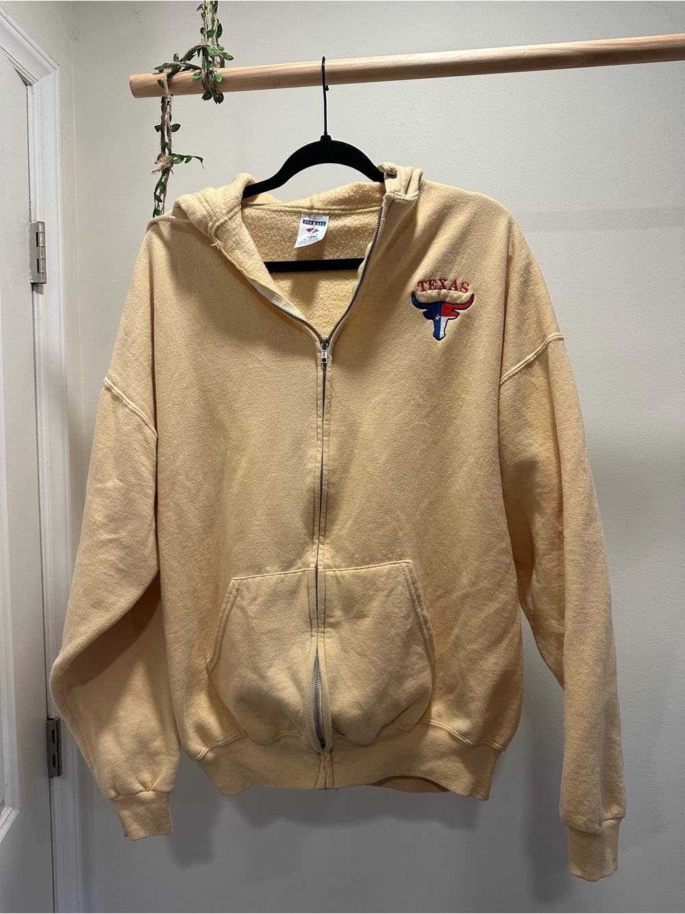 Unisex 2X | Y2K Jerzees Butter Yellow Full Zip Hoodie Texas Longhorn Flag Logo